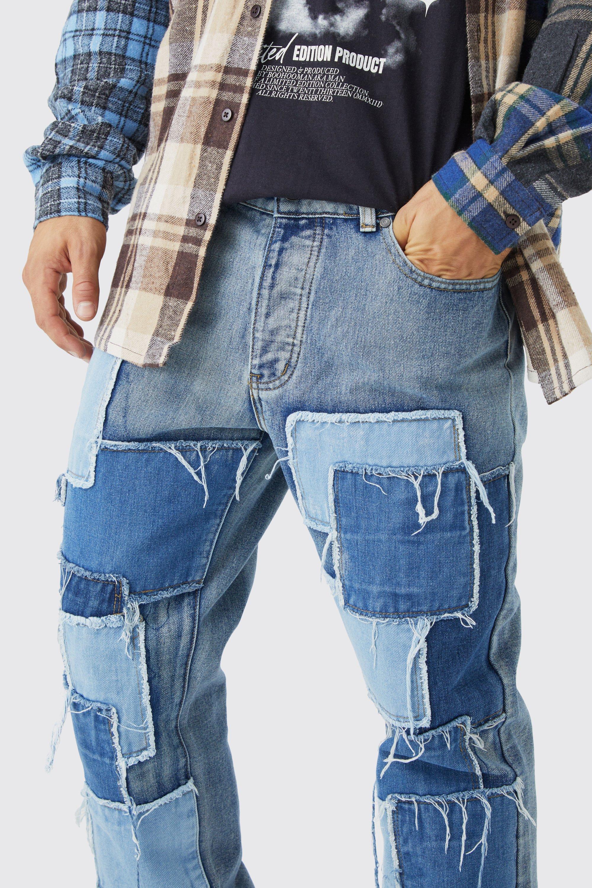 Men on sale patchwork jeans